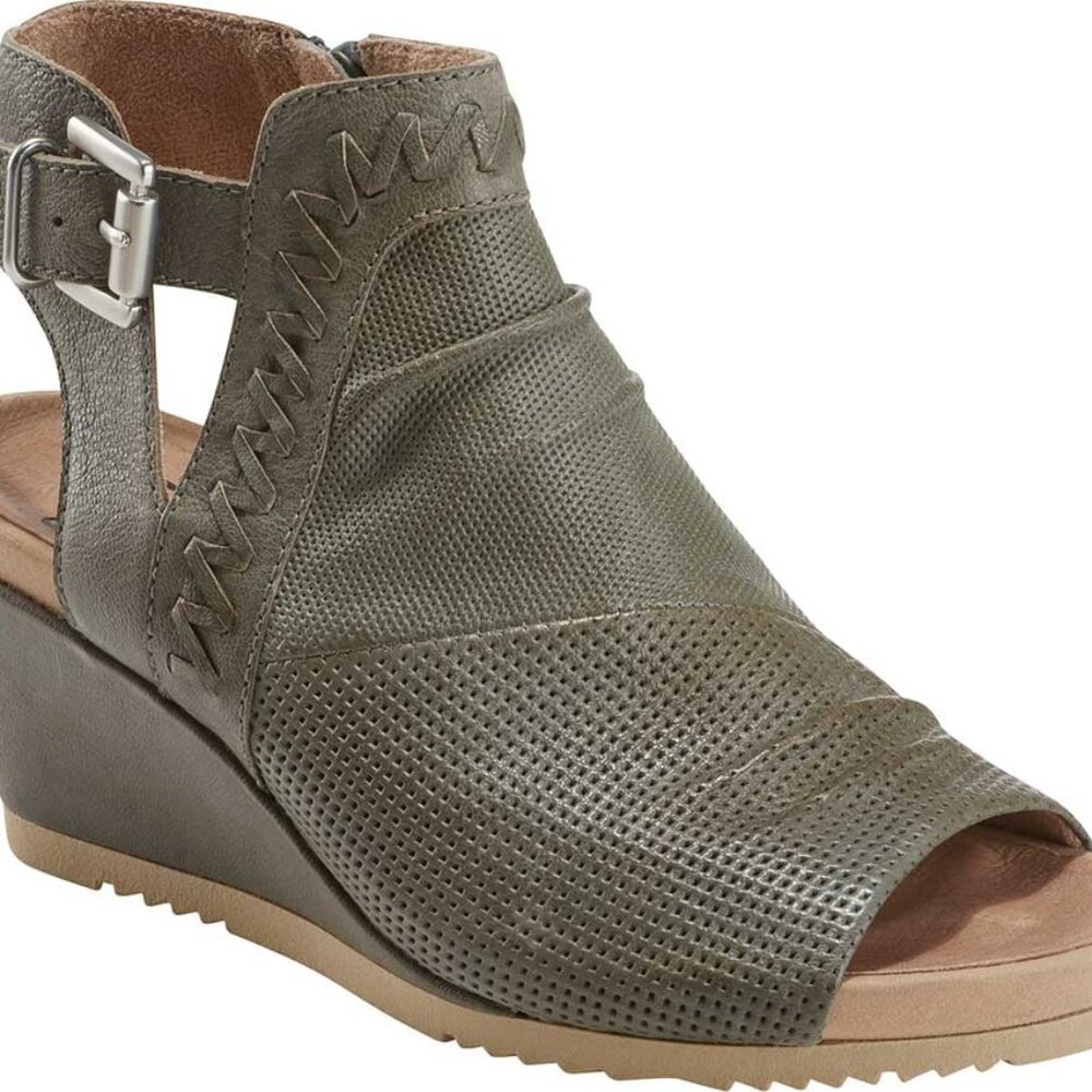 Earth Attalea Slate Blue Leather Peep Toe Wedge Sandals Women's 9.5 EUC - Picture 9 of 15